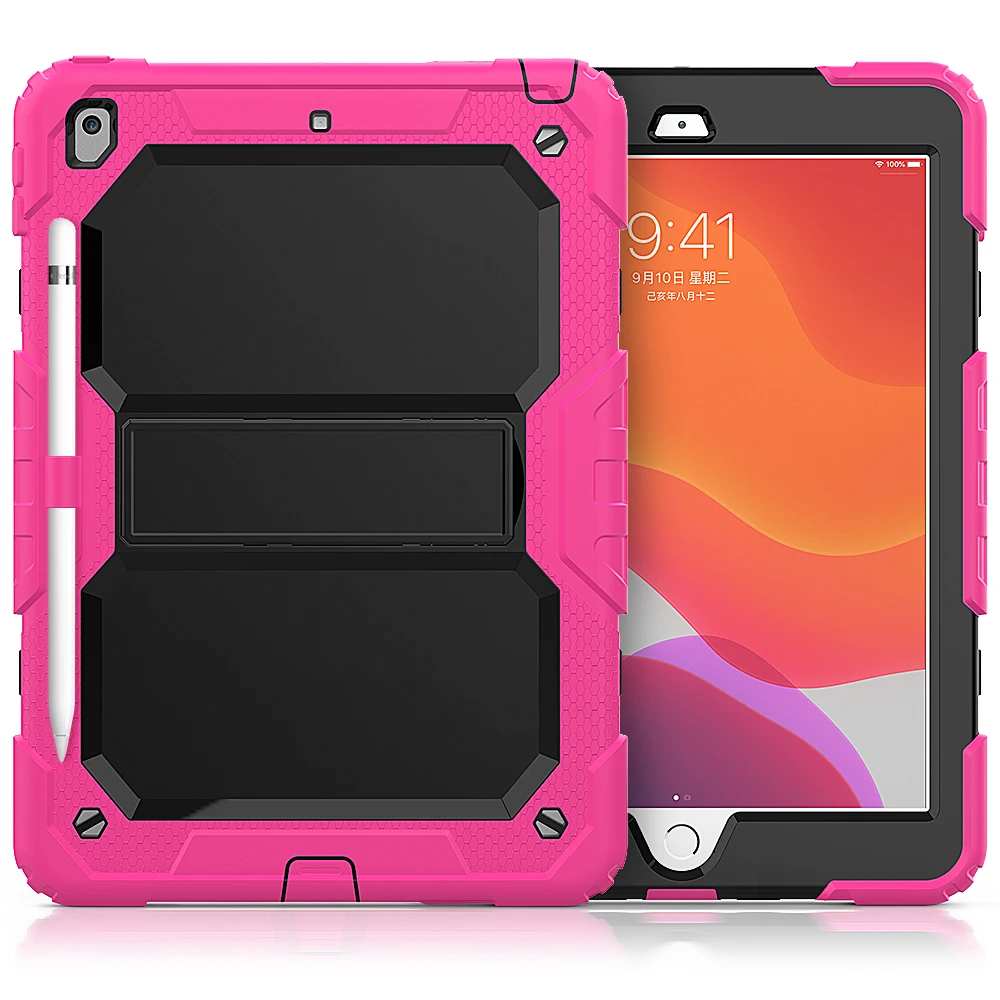red Для Apple iPad 10,2 7th Genetation чехол A2200/A2197/A2198 Hybird PC Прочный противоударный защитный плечевой ремень силиконовый чехол - Цвет: red