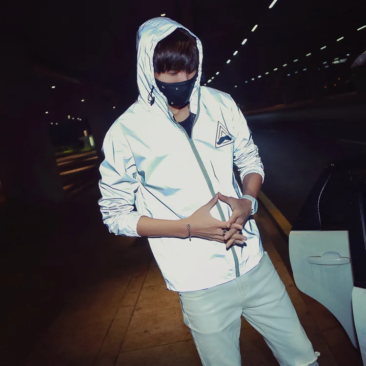 Осень стиль Harajuku BF стиль печатных с капюшоном мужская куртка Светоотражающие Студентов бизнес наряд модное пальто