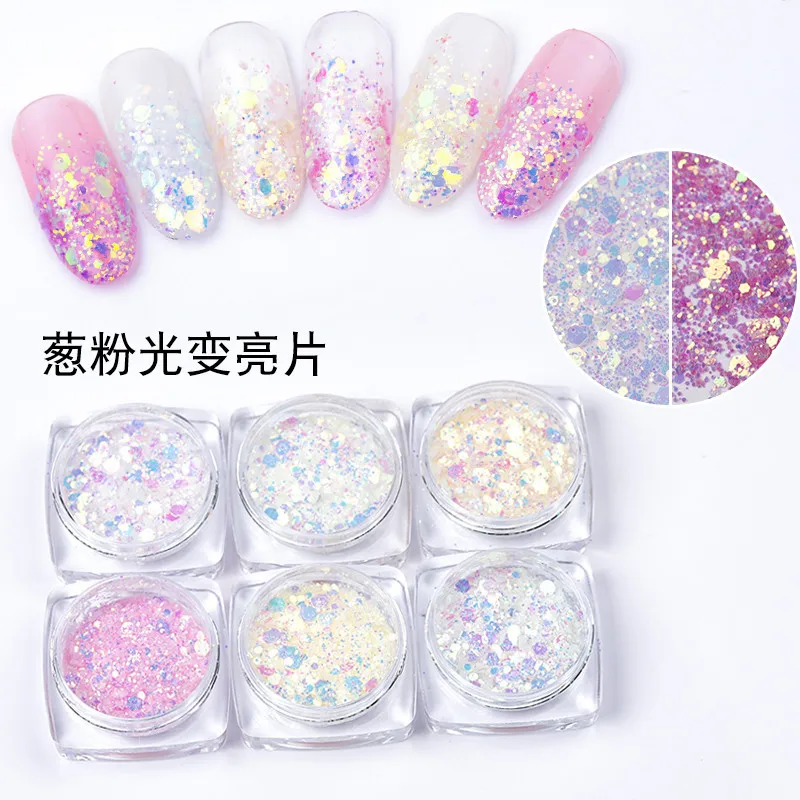 

Light Onion Powder Colorful Dazzling Pink Sequin Dazzling Pink Color Changing Hexagon Sequin Size Mixed Style Six Colors