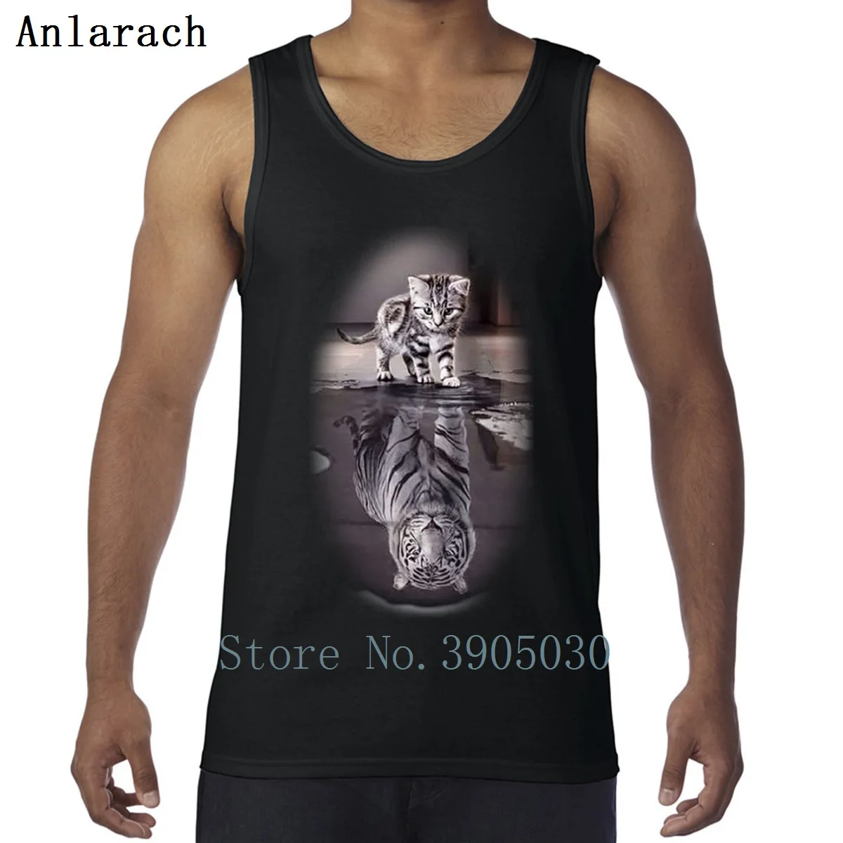 

Cat Looking In Mirror Sees Tiger Vest Singlets Muscle 100% Cotton Men Tank Top Character Fitted Spring Autumn Anlarach Best
