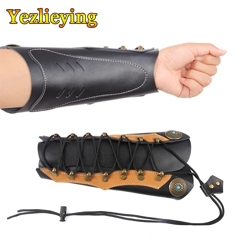 

Traditional Cowhide Archery Arm Protector Guard Archery Arm Hand Protector Glove Adjustable Protective Gear For Archery Hunting