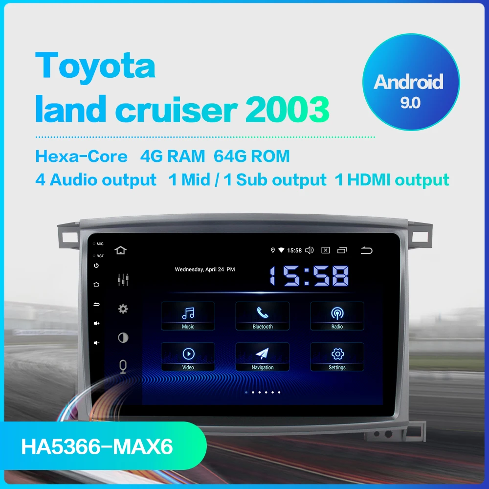 Радио 1 Din Android 9,0 автомобильный стерео для Toyota LC 100 Land Cruiser 100 2003 gps навигация Bluetooth 64 Гб rom