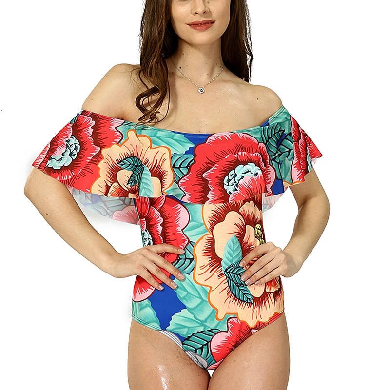 

Sexy Ruffle One Piece Swimsuit 2023 Women Swimwear Female Printed Floral Retro Onepiece Monokini Bathing Suit Swim Suit