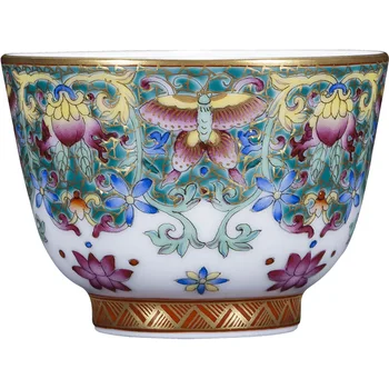 

HAND PAINTED PINE stone green space enamel color falling flower nymphal butterfly pattern tea cup Jingdezhen tea set