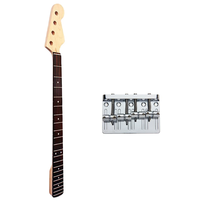 

1 Pcs Bp Bass Guitar Neck Maple for Fd 4 String 21 Fret Right Hand Maple Rosewood Guitar Accessory & 1 Pcs 4 String Hardtail Bri