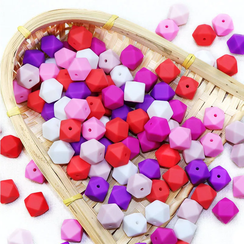 14mm Hexagon Silicone Beads Teething Baby Teether Toy teething toys baby teething toys silicone teething toys silicone beads silicone teething beads silicone teether Food Grade Baby Nursing shower Gift Necklace Pacifier Chain 10pcs BOBO.BOX