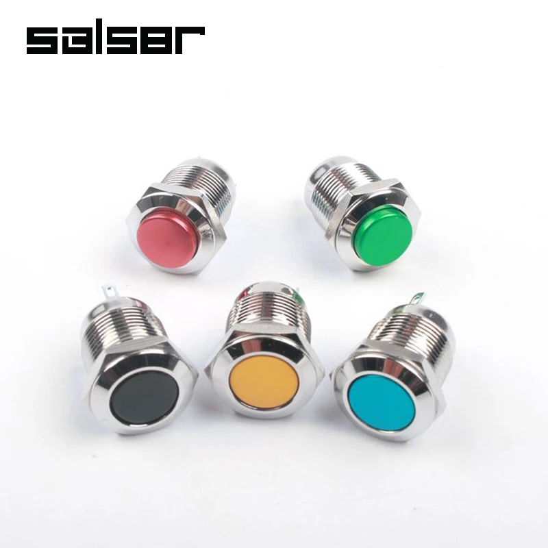 12mm Two Pins Waterproof Momentary Flat High Round Car Start Horn Speaker Bell Automatic Reset Metal Push Button Switch | Обустройство