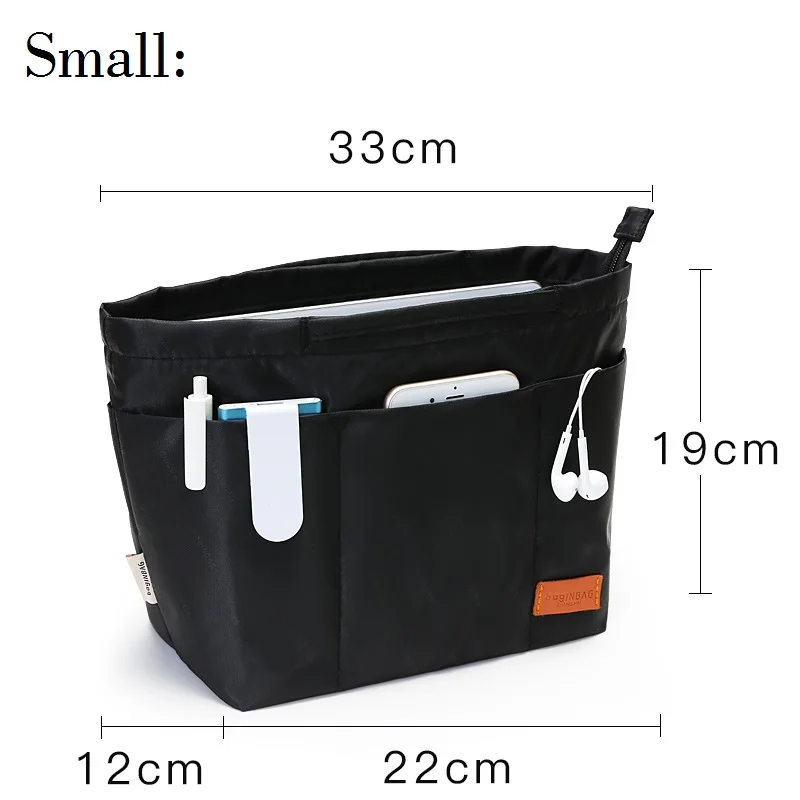 black handbag with compartments