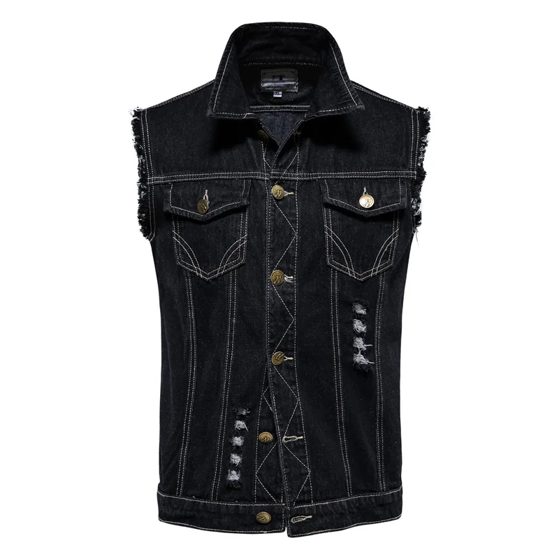Denim Waistcoat Men Casual Solid Color 