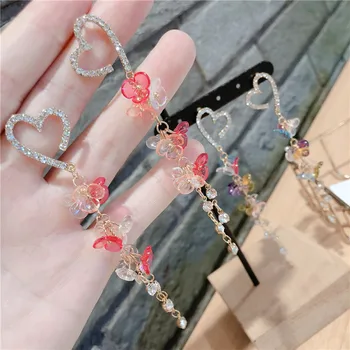 

Korea 2020 New Bling Full Rhinestone Hollow Butterfly Earrings for Girls Long Tassel Temperament Drop Pendientes