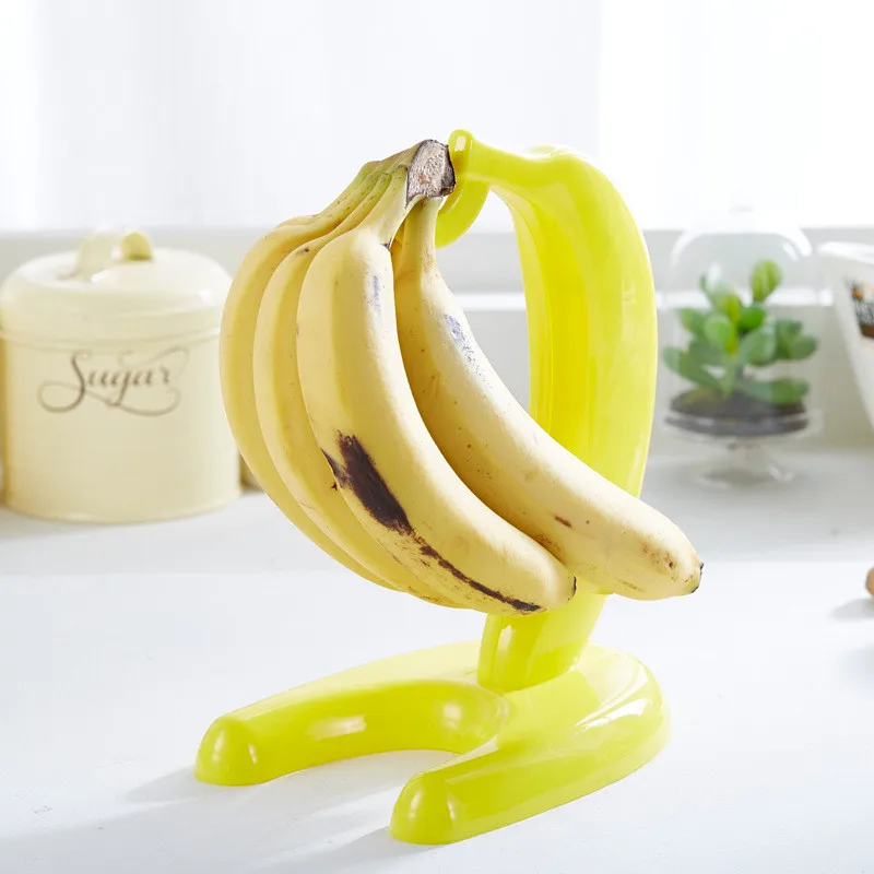 

Yellow Banana Shape Banana Hanger Rack Plastic Fruit Displaying Fresh Keeping Storage Bananas Hook Holder Stand for Living Room