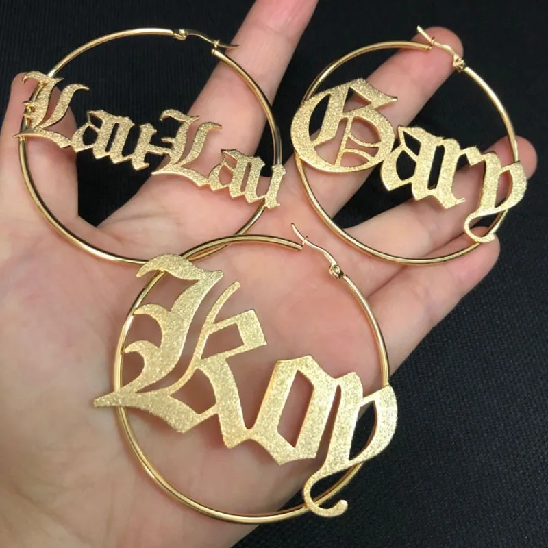 

Personalized Iced Name Hoop Earrings Custom Glitter Name Hoop Earrings With Statement Words Handmade Women Fashion Name Earrings