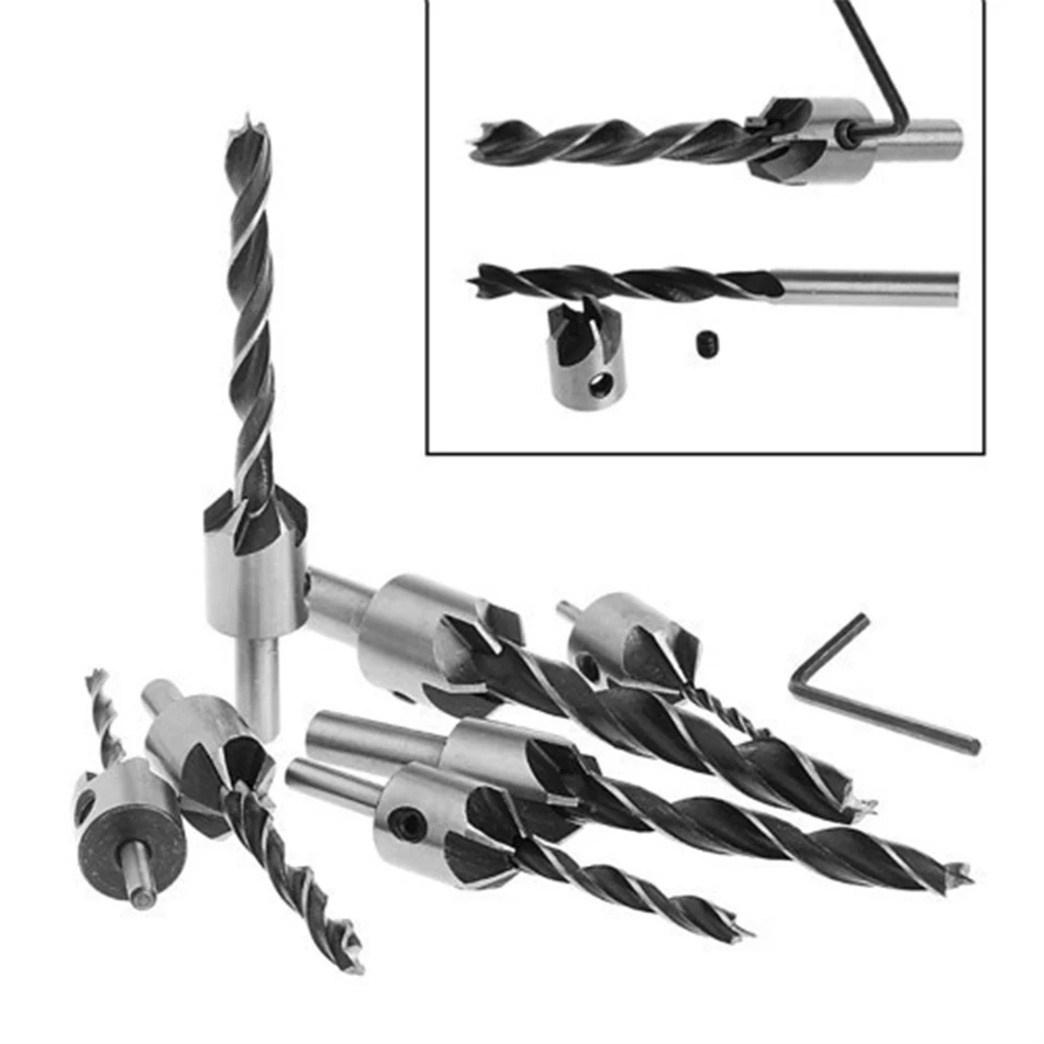 KINDLOV 4/7 шт. флейта зенковки сверло развертка для фаски в дереве вам товары в течение 3-10 мм HSS сверла+ 1 шт ручные инструменты