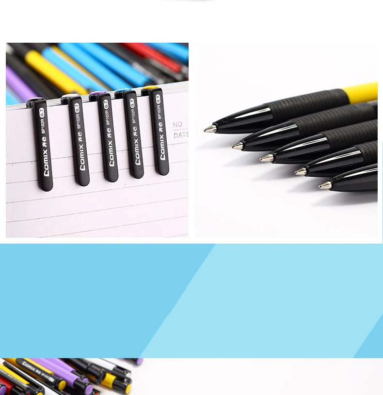Comix Выдвижная шариковая ручка, тонкая точка, 0,7 мм, синие чернила, 60/упаковка, разные цвета