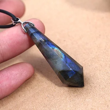 

DROPShipping Natural Labradorite Pointed Crystal Pendulum Pendant Reiki Chakra Healing Stone Collection Energy Apotropaic Stone