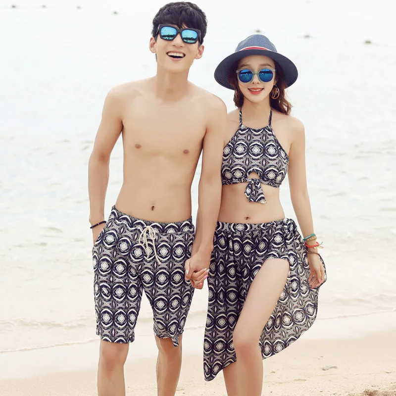 

JINGEER New Style Bathing Suit Fashion Sweet Romantic Couples Bathing Suit Bikini Three-piece Set Beach Shorts 1733