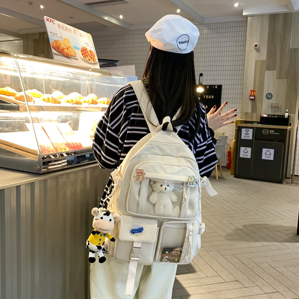 

Women Large Capacity Backpack Female Multi-pocket College Waterproof School Bags Fashion Transparent Pocket Laptop Backpacks