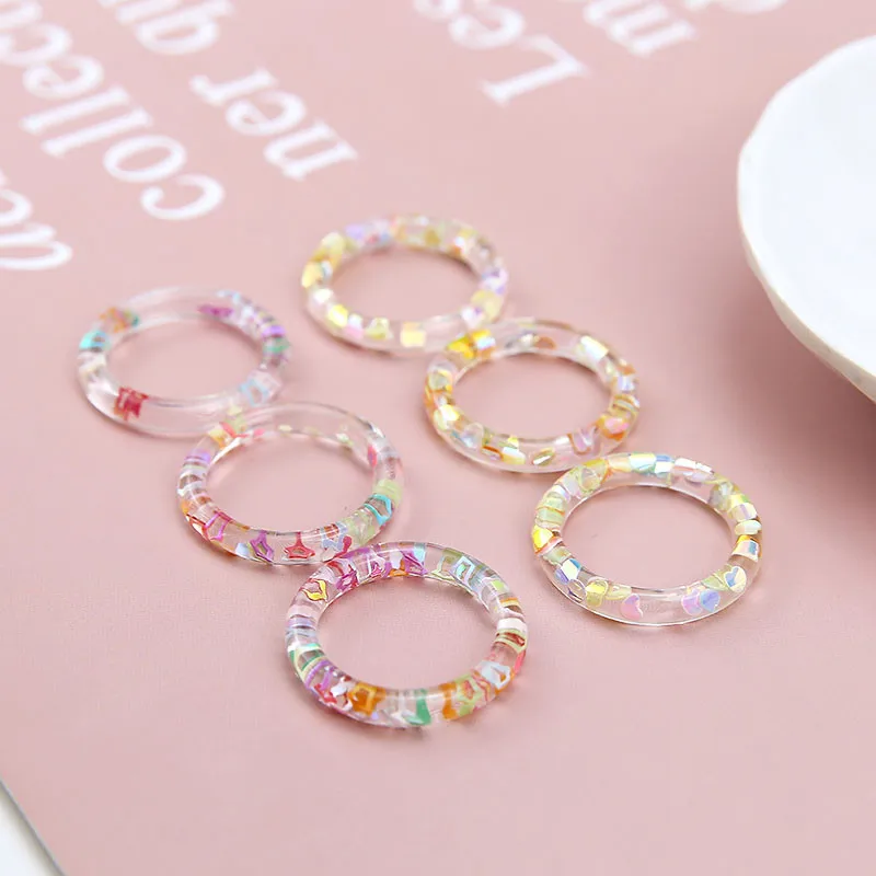 

10pc korean style cute transparent hollow ring inlay sequins heart-shaped star resin earrings for women diy jewelry accessories
