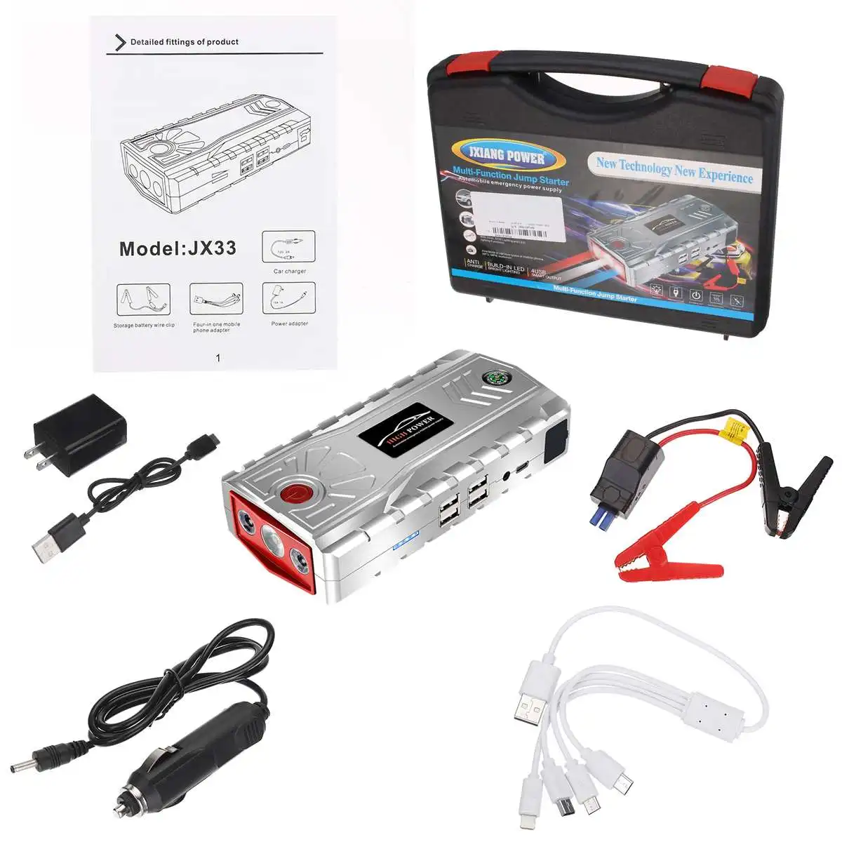 95600mAh 12V JX33 смарт-клипса автомобильный пусковой стартер светодиодный Многофункциональный портативный автомобильный внешний аккумулятор аварийный пусковой источник питания