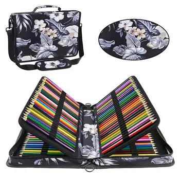 

Organizer Artist School Flowers Pattern Waterproof Multi Layer Pencil Case Portable Nylon 160 Elastic Slots Large Capacity