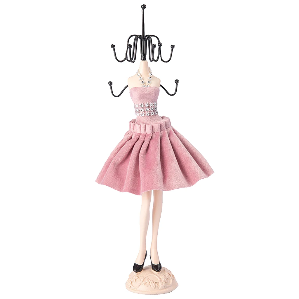 32 cm/13 inch Creative Doll Jewelry Stand Holder Iron Resin Mini Skirt Model Rack Lady Figure Home Decor Jewelry Store Display