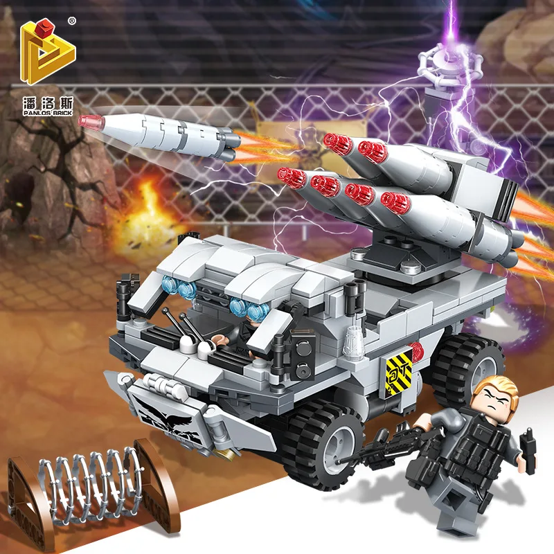 

Children Plastic Assembly Toy Boy Educational Inserted Building Blocks Military Rocket Model Car Anti-Nuclear Demining Tank Mode