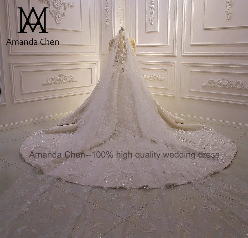 Abito sposa ручной работы с высоким воротом с длинным рукавом Кружева свадебное платье