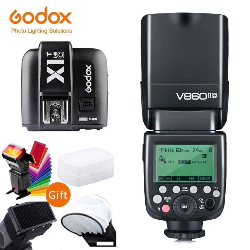 Godox V860II-C V860IIC Speedlite GN60 вспышка для фотокамер Speedlite HSS 1/8000s ttl вспышка светильник X1T-C беспроводной триггерный передатчик вспышки для камеры Canon - Цвет: V860II C with X1T C