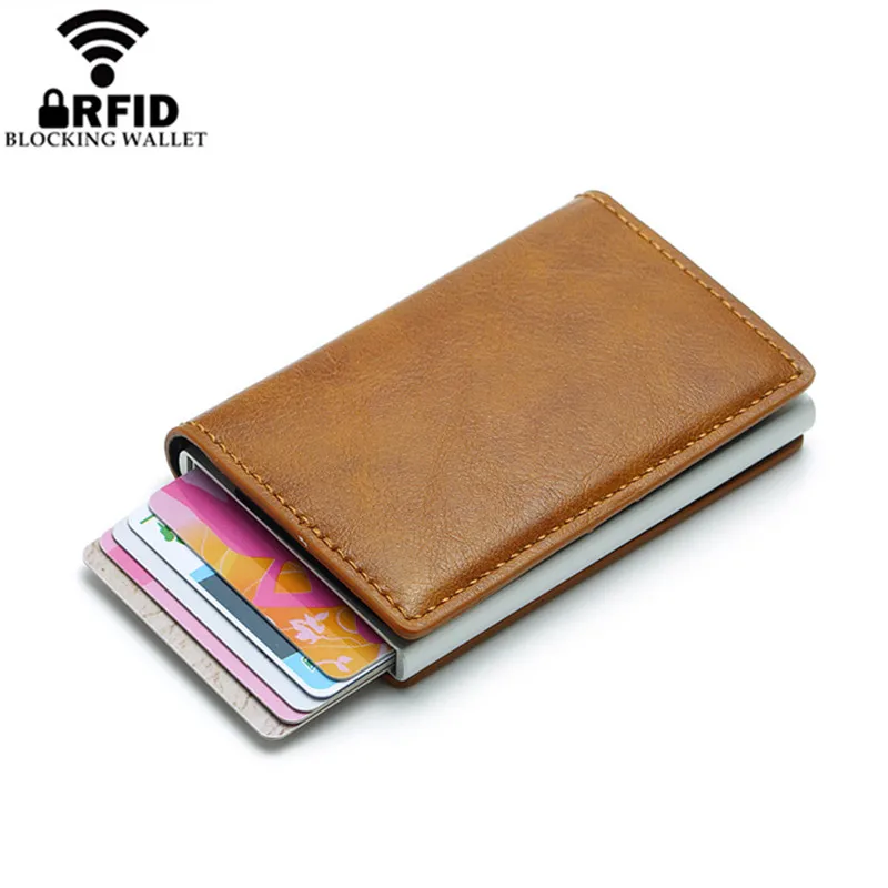 Смарт-кошелек Бизнес-держатель для карт на застежке Rfid Кошелек Алюминиевый металлический кредитный бизнес мини карточный кошелек Прямая поставка для мужчин и женщин