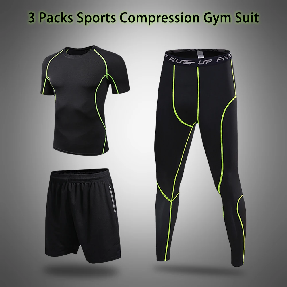 

Men 3 Pack Sports Set Compression T-shirt Fitting Shorts Tight Leggings Pants For Running Cycling Yoga Hiking Gym Work Out