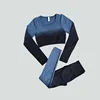 2 Piece Set Women Workout Crop Top Training Active Wear Leggings Gym Clothing Fitness Woman Seamless Ombre Yoga Set Sport Outfit
