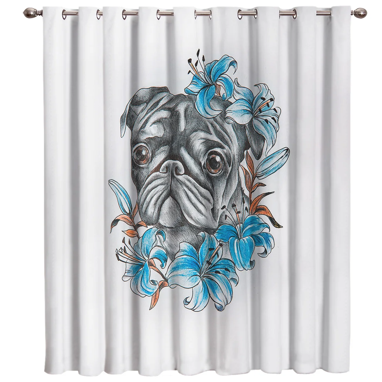 

Bulldog And Morning Glory Window Curtains Dark Bathroom Bedroom Indoor Decor Party Decoration Window Curtains Girls Bedroom
