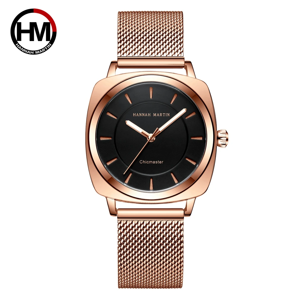 HM Women Watches Minimalist Ultra Thin Steel Mesh Watch Fashion Casual Waterproof 18K Gold Ladies Quartz 1