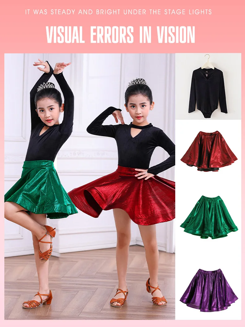 Latin Costume Girl Dance Dress Autumn and Winter Competition Standard Clothing Children's Long Sleeves Practice Clothes