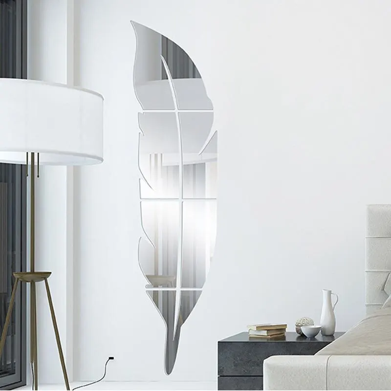 1 шт. зеркальные настенные наклейки в форме пера для украшения дома спальню