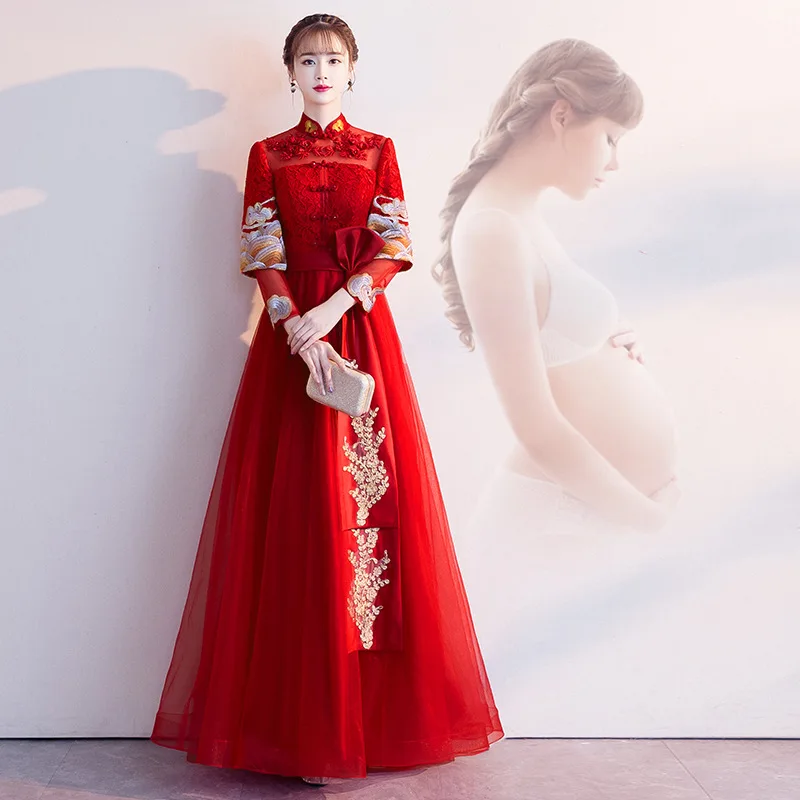 Китайский стиль женские Cheongsam сексуальные кружевные цветочные платья тонкая невеста, свадебное платье традиционная вышивка вечернее платье Vestidos 3XL