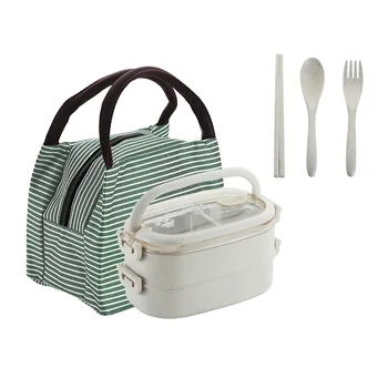 

Transparent Wheat Straw Stainless Steel Lunch Box Containers with Compartments Portable Japanese Bento Box Bag Set School Office