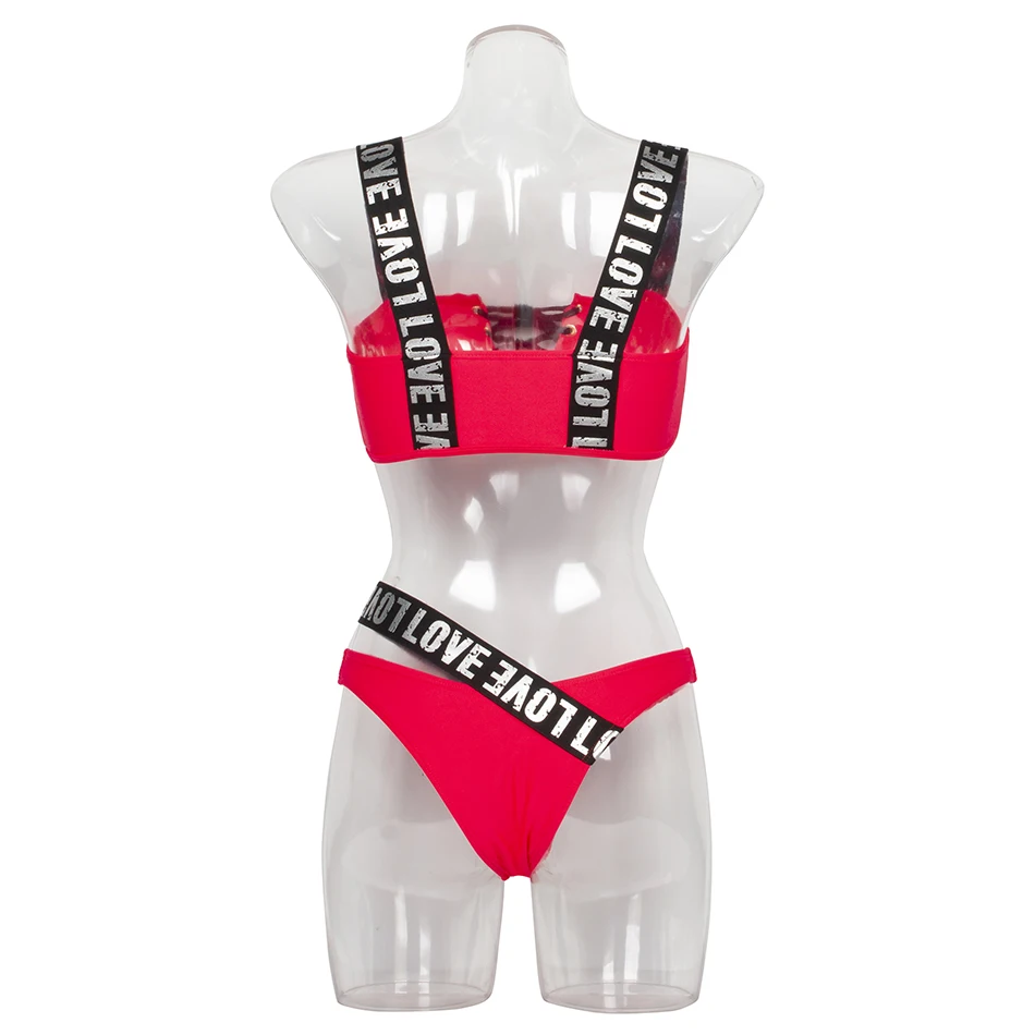 Сексуальный купальник-бикини со шнуровкой, женский купальник с низкой посадкой, купальный костюм для женщин с буквенным принтом, купальный