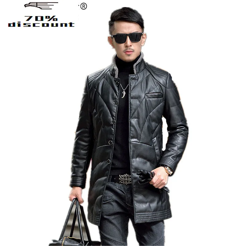 

Men's Leather Jacket 90% White Duck Down Jacket Winter Coat Men Second LayerSheepskin Leather Jackets HN5524 MY049