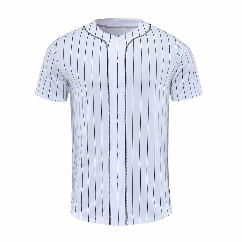 Индивидуальный номер бейсбольный Джерси для мужчин в полоску короткий рукав уличный хип хоп бейсбольный топ рубашки на пуговицах кардиган черно-белая спортивная рубашка - Цвет: White