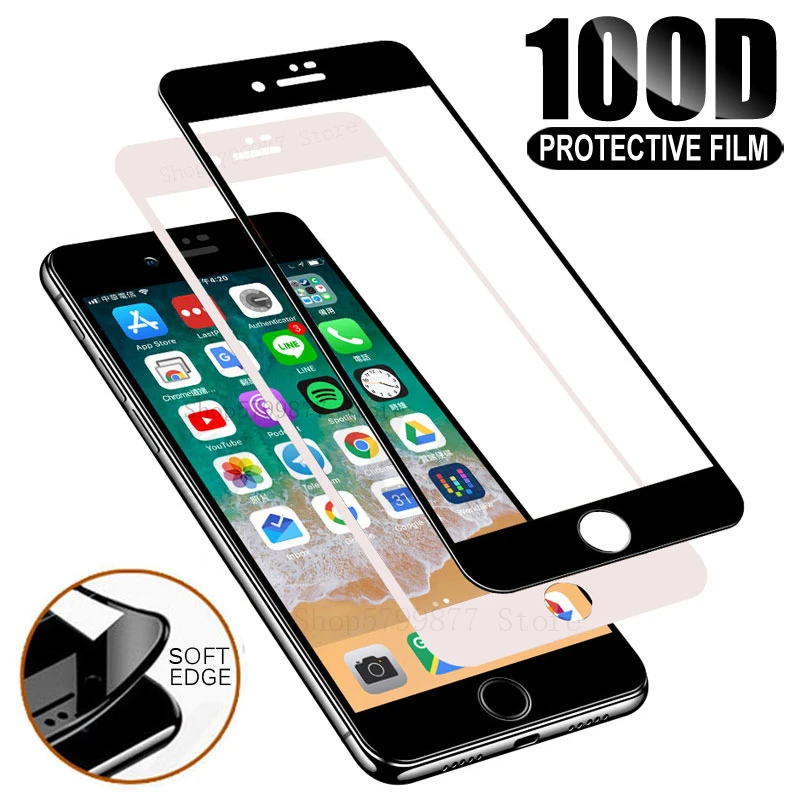 Изогнутое защитное закаленное стекло 100D для iPhone 6 6s 7 8 Plus SE 2020 Защитное экрана X XR XS