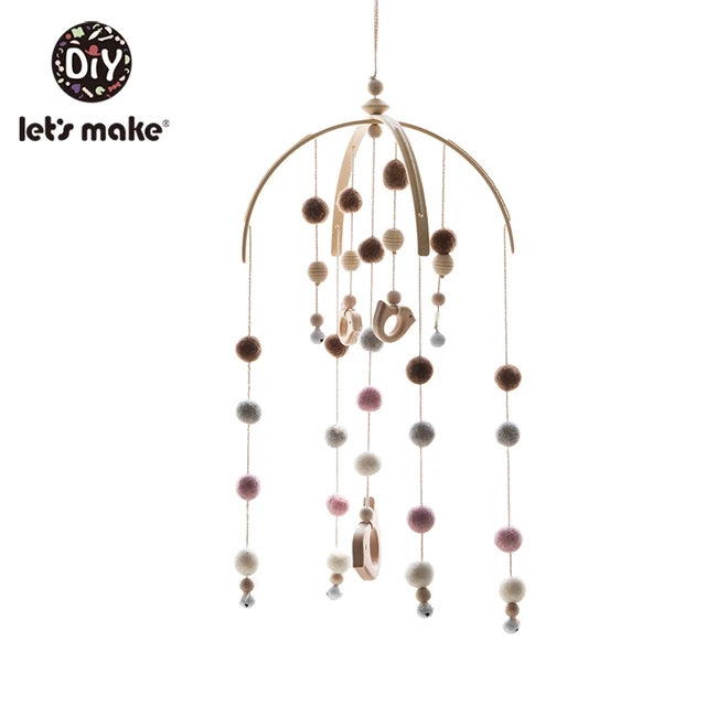 Let'S Make Wood Baby Bed Toys Gift Crib Mobile Infant Room Stroller Music Baby Felt Wool Ball Rattles Wooden Teether Toys Bird Set