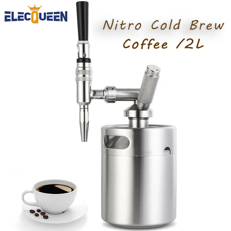 Pressurized Beer Mini Keg System 2L Stainless Steel Nitrogen Keg Coffee Barrel Home Brew Coffee System Kit Accessories for Home Office 
