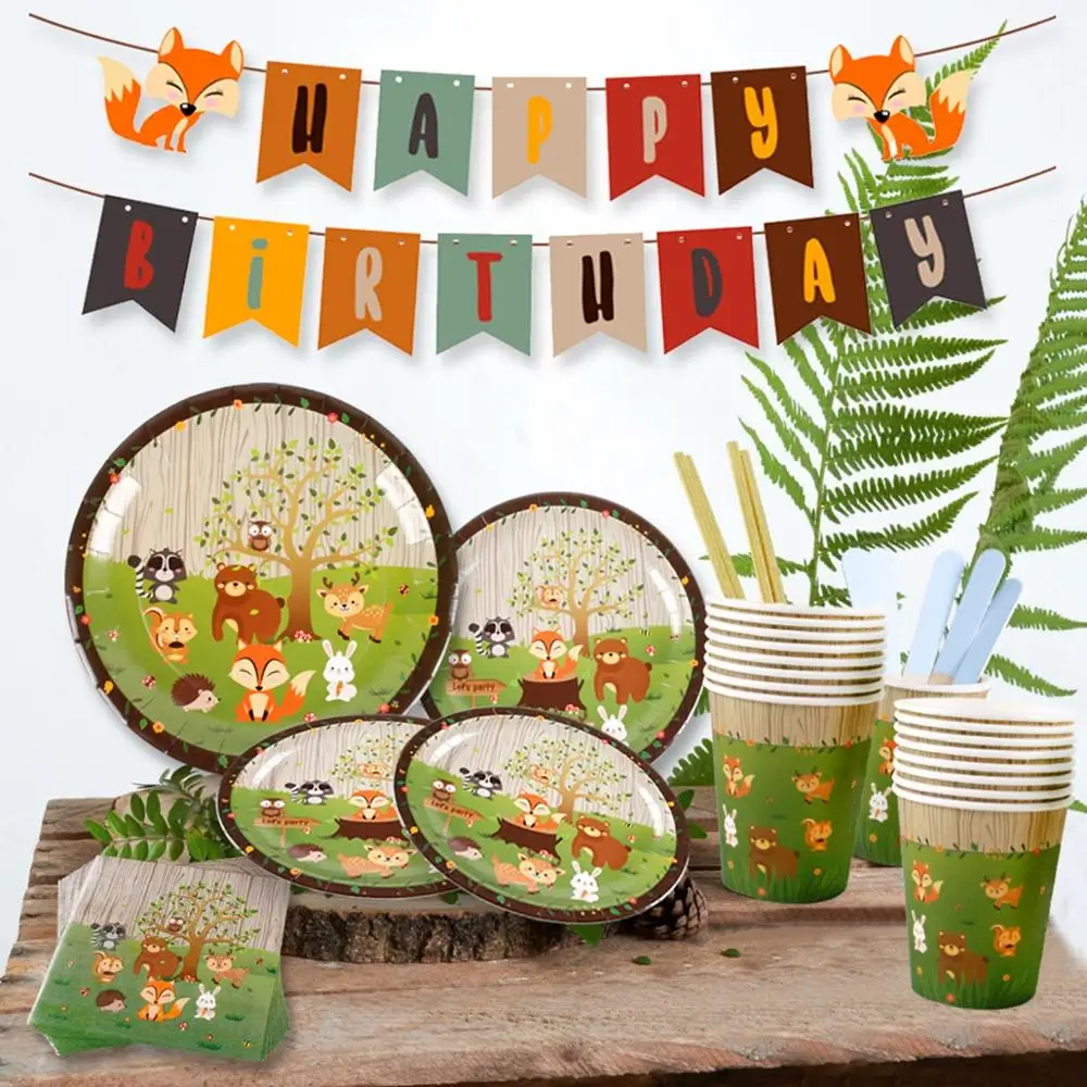 

PATIMATE Woodland Tableware Jungle Party Decor Safari Birthday Party Decor Woodland Animal Birthday Party Supplies Jungle Animal