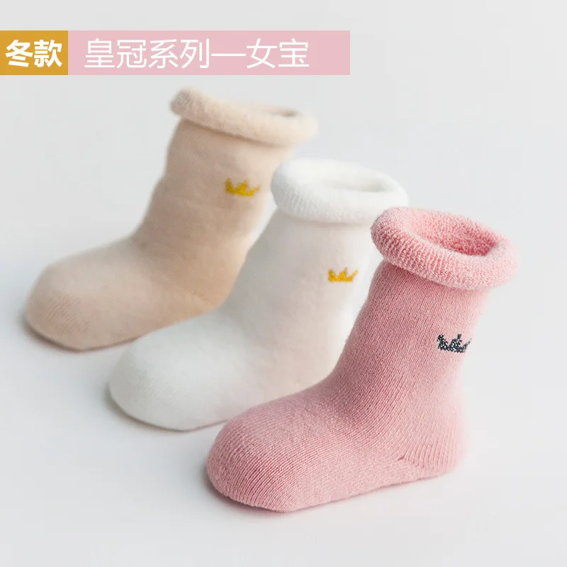 Зимние носки для малышей; 3 пар/лот; толстые хлопковые теплые носки для новорожденных девочек и мальчиков - Цвет: D