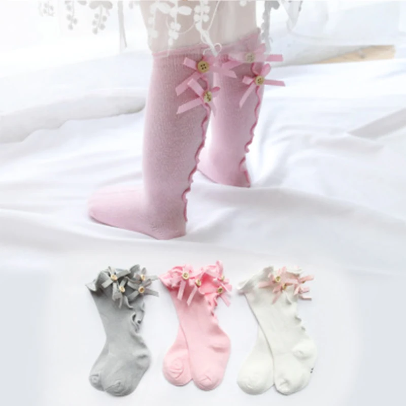 Осенне-зимние носки для новорожденных детские гольфы трикотажные гольфы с бантом для маленьких девочек; Детские хлопковые домашние тапочки