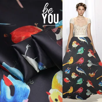 

Animal design bird print pure silk organza satin fabric 100% natural satin fabric,SOZ201