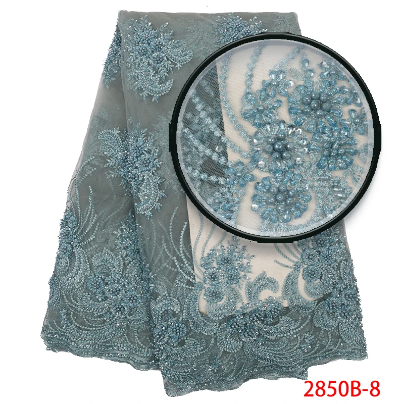 High Quality 3D Handmade Beads Tulle Lace Fashion Wedding Lace African Lace Fabric with Beads for Women KS2850B-6