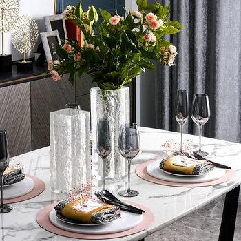 

Luxury Home Living Room Horizontal Ice Cube Texture Acrylic Vase Flower Arrangement Art Interior Soft Decor Accessories Ornament