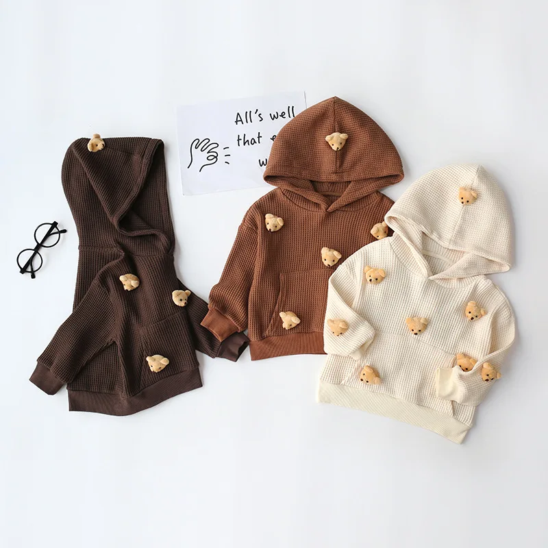 

2022 Casual Baby Boys Sweater Cute Bear Hooded Top For Kids Clothing Girls Hoodie Casual Children's Sweatshirt Baby Pullover Top
